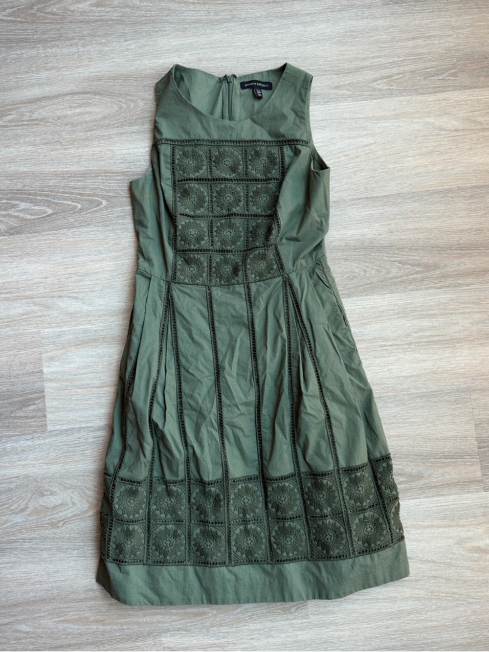 Banana Republic Olive Green Embroidered Midi Dress